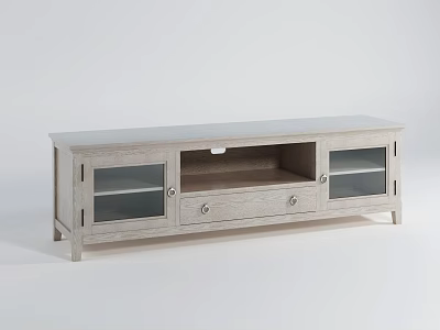 Modern Light Colored Wooden TV Stand With Glass Doors Drawers And Open Shelf 3d model