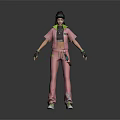 3D Character In Pink Outfit With Black Details And Tech Goggles Standing Pose