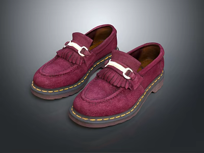 Burgundy Suede Loafers With Tassels Metallic Buckle And Yellow Stitched Soles 3d model