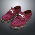 Burgundy Suede Loafers With Tassels Metallic Buckle And Yellow Stitched Soles