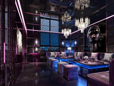 Luxury KTV Interior Design With Leather Sofas Crystal Chandeliers And Decorative Artworks 3d model