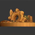 Orange Circular Scene Model With Stone Stele Ring Columns Chests And Stones 3d model