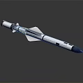 Advanced Military Missile Featuring White Cylindrical Body Blue Nose Cone And Rear Stabilizing Fins