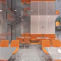 Hamburger Dreams Fast Casual Restaurant With Freshly Baked Hamburgers And Orange Seating