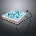 Small Portable Electric Desktop Fan With White Base Blue Blades And Power Cord