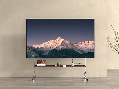 Modern TV Stand with Flat Screen TV Mountain Landscape and Decorative Items 3d model