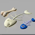 Various Food Bones Display With Meat Bones Fish Skeleton And Blue Cross Design
