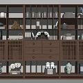 Traditional Chinese Display Shelf With Multi Grid Design And Decorative Items 3d model