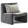 Single Sofa In Light Gray Textured Fabric With Plaid Pattern Accent Pillow 3d model