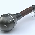 Antique Metal Spherical Weapon With Wooden Handle And Metal Ring