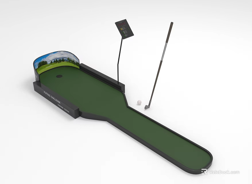 Indoor Mini Golf Putting Trainer With Green Surface Golf Club Ball And Display Screen 3d model 