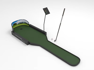 Indoor Mini Golf Putting Trainer With Green Surface Golf Club Ball And Display Screen 3d model