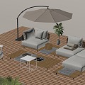 Modern outdoor sofa sofa coffee table combination umbrellas flowers and plants 3d model