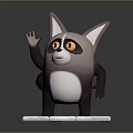 3D Cartoon Purple And White Raccoon Like Animal Character Waving Hand On Cracked Square Base