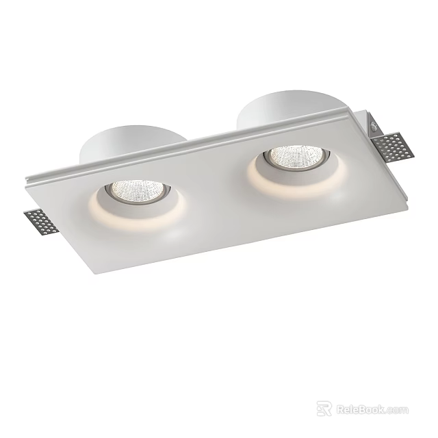 Stylish Rectangular Ceiling Light With Dual LED Lamps And White Finish Design 3d model 