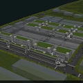 Aerial Planning View of Large Building Complex With Green Roofs and Road Layout