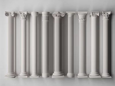 White Roman Columns With Various Styles 3d model