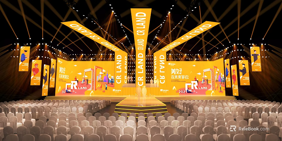 Large Event Stage With CR LAND Branding And Auditorium Seating 3d model 