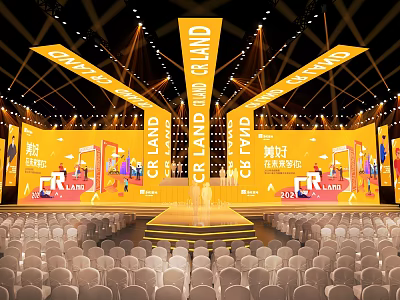 Large Event Stage With CR LAND Branding And Auditorium Seating 3d model