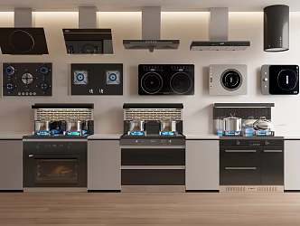 Integrated stove range hood induction cooker liquefied gas stove 3d model