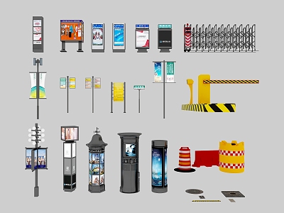 Light box road sign barricade gate combination 3d model