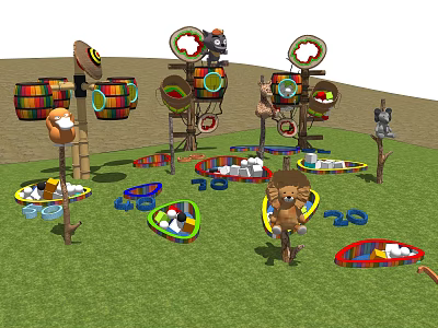 Colorful Playground Equipment With Lion Design Climbing Structures And Swings For Kids 3d model
