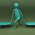 Teal Humanoid Shaped Public Chair With Modern Design And Double Seats