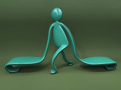 Teal Humanoid Shaped Public Chair With Modern Design And Double Seats 3d model