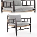 Minimalist Armchair With Black Wooden Frame Gray Cushion And Woven Details