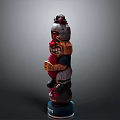 Traditional Wooden Totem Pole With Carved Animal Figures And Colorful Details