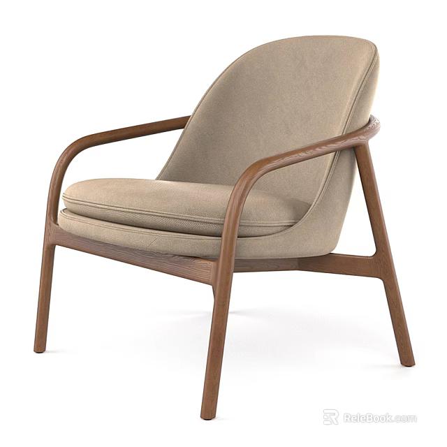 Modern Minimalist Leisure Chair With Brown Wooden Frame And Light Gray Upholstered Seat 3d model 