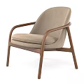 Modern Minimalist Leisure Chair With Brown Wooden Frame And Light Gray Upholstered Seat