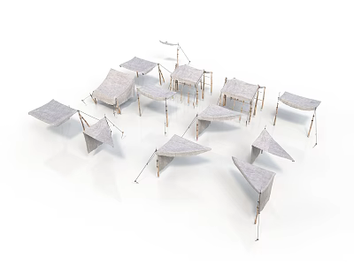 Gray Canopy Structure Components With Metal Frames And Fabric Tops For Outdoor Use 3d model