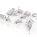 Gray Canopy Structure Components With Metal Frames And Fabric Tops For Outdoor Use