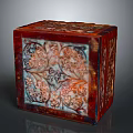 Vintage Carved Wooden Square Decorative Ornament Set With Floral Patterns And Red Blue Orange Accents