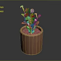 Green Potted Plant with Pink Flowers in Terracotta Pot on Dark Background