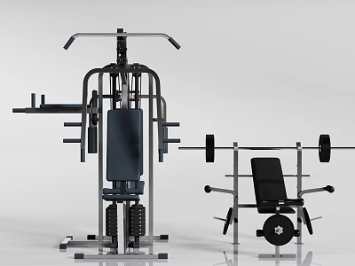 Multi Functional Sports Training Equipment With Weight Barbell And Adjustable Workout Bench 3d model