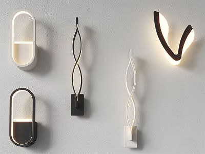 Modern Black And White Wall Lamps With Curved Linear Designs And LED Lighting 3d model