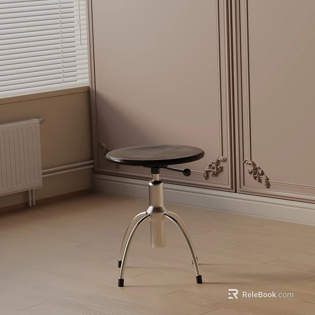 Adjustable Modern Bar Stool with Wooden Seat and Metal Base in Decorative Room 3d model 