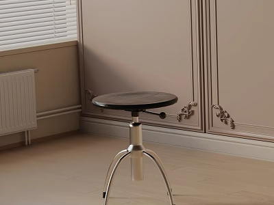 Adjustable Modern Bar Stool with Wooden Seat and Metal Base in Decorative Room 3d model