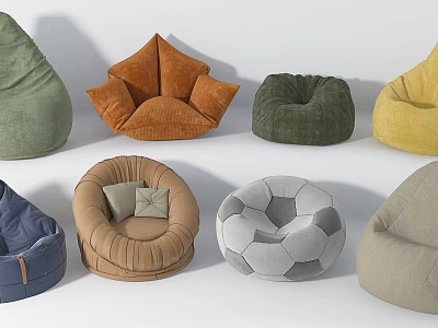 Bean Bag Chairs with Various Colors and Unique Stylish Shapes 3d model
