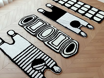 Artistic Shaped Rugs With Black And White Patterns For Wooden Floor 3d model
