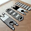 Artistic Shaped Rugs With Black And White Patterns For Wooden Floor