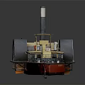 Realistic Steamship Model With Paddle Wheel Chimney And Red Cream Hull Design