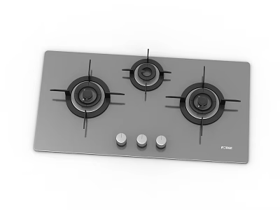 Stainless Steel Gas Hob With Three Burners And Control Knobs For Modern Kitchen 3d model