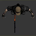 3D Tactical Female Character Wearing Goggles Black Jacket Red Tie Camouflage Pants and Arm Tattoos