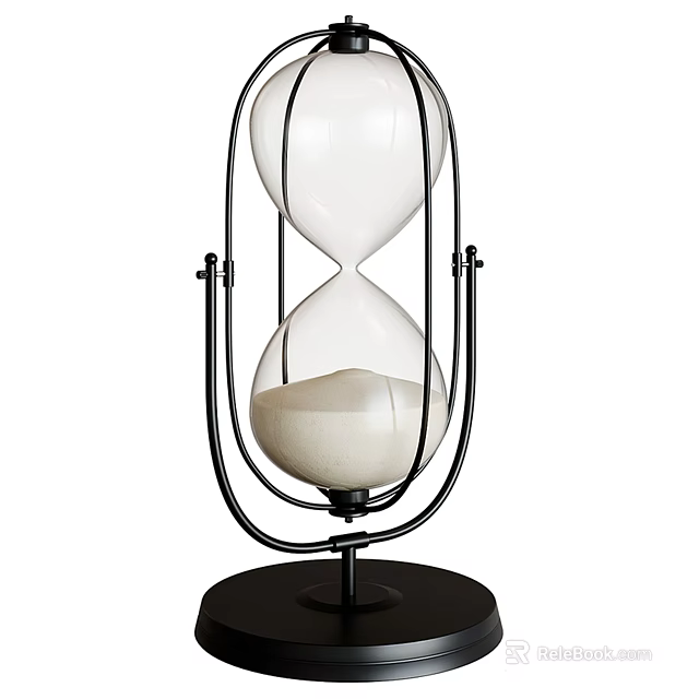 Decorative Ornament Hourglass With Black Metal Frame Transparent Glass And White Sand 3d model 