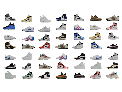 Various Styles And Multiple Colors Shoes Collection Neatly Arranged For 3d model