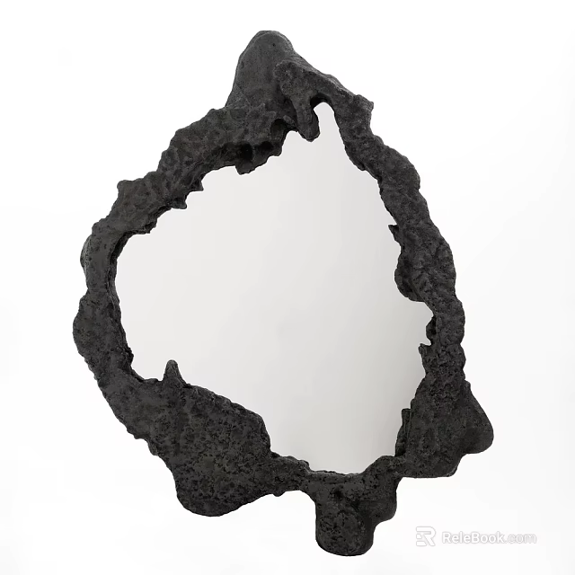 Modern Artistic Mirror With Black Lava Texture And Irregular Edge Design 3d model 