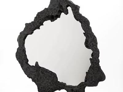 Modern Artistic Mirror With Black Lava Texture And Irregular Edge Design 3d model